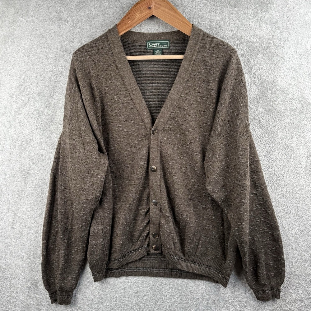 Croft & Barrow Mens XL Brown Cardigan Sweater Textured Wool Blend VTG 90s Italy